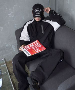 배색 테크 숏 자켓_블랙BES 셋업