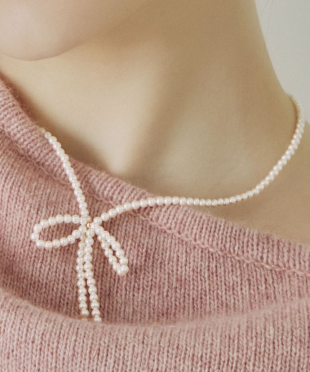 마리엘 리본 진주 비드목걸이 (JJLJNI4BS356SR420)