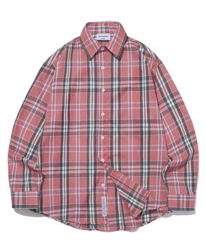 오버핏 포레스트 체크 셔츠-핑크