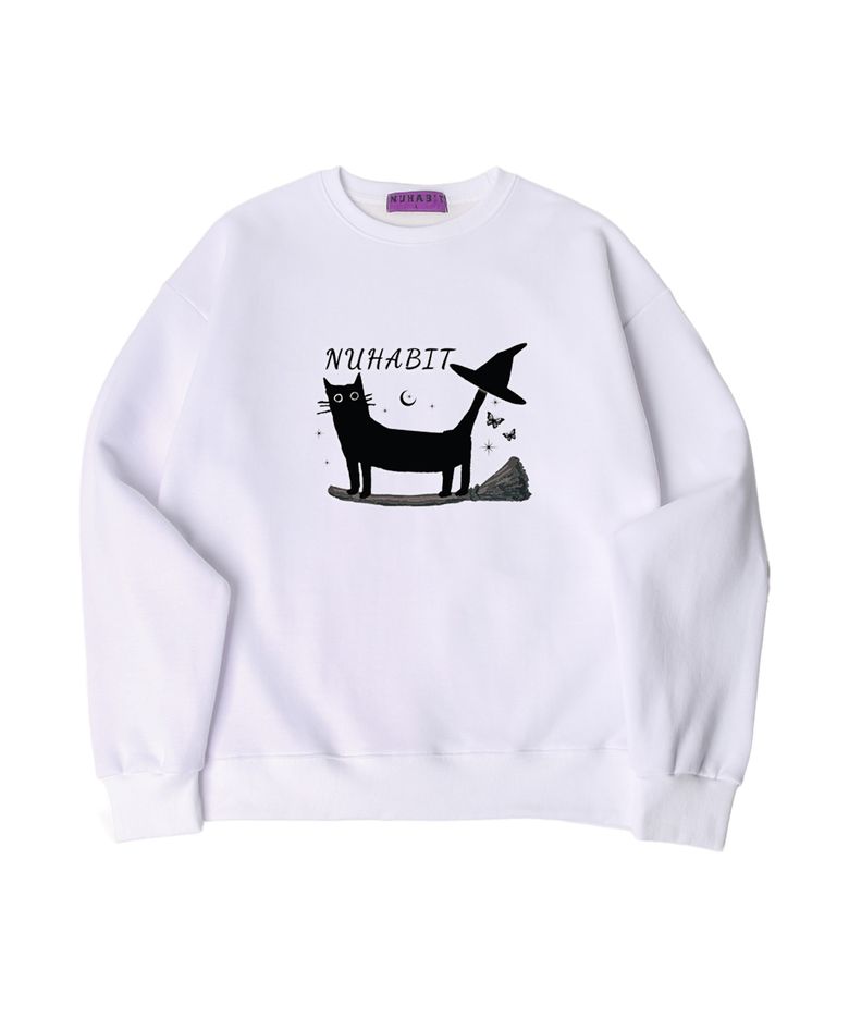 N/H A WITCHS CAT 오버핏 기모 맨투맨_화이트 (GOM4-4NH1194)