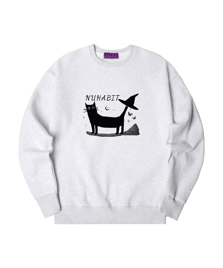 N/H A WITCHS CAT 오버핏 기모 맨투맨_멜란지화이트 (GOM4-4NH1194)