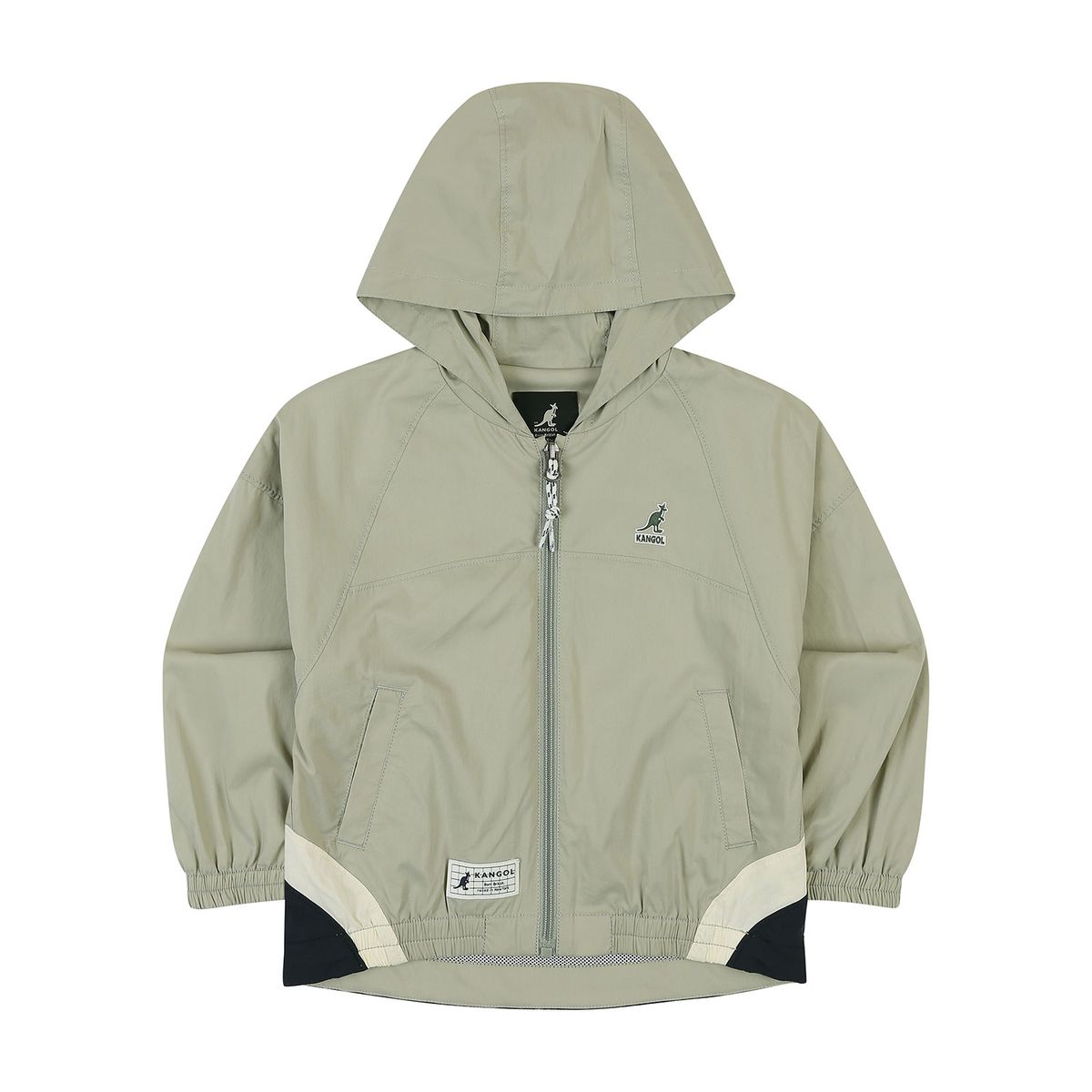 캉골키즈(KANGOL KIDS) 백 사이드 컬러 블록 후디드 점퍼 QA 0009 라이트 카키/AQACJP00090LK