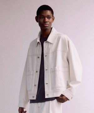 Contrast Stitch Denim Jacket (ALMOND MILK)