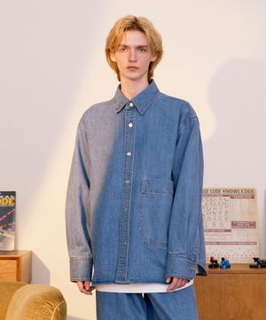 Big Pocket Denim Shirt Jacket (MEDIUM BLUE)