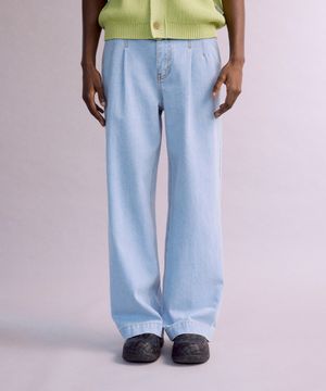 Pleated Denim Wide Pants (LIGHT INDIGO)