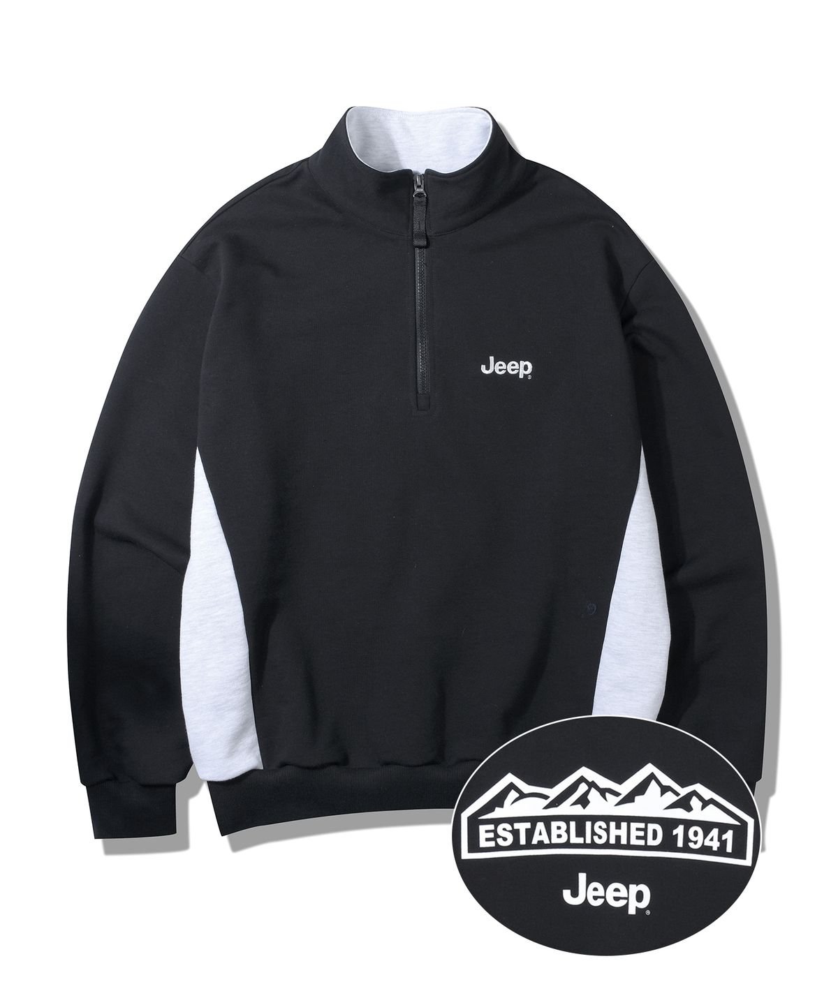 지프(JEEP) 고중량 바디 배색 반집업 맨투맨 (JP5TSU833BK)