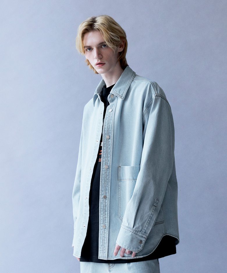 Big Pocket Denim Shirt Jacket (LIGHT INDIGO)