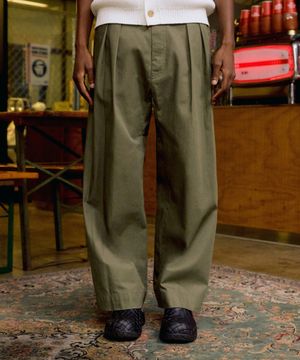 Cotton Chino Pleated Pants (OLIVE)