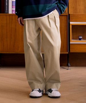 Cotton Chino Pleated Pants (BEIGE)