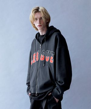 League Overlay Embroidered Zip-up Hoodie (DUSTY CHARCOAL)