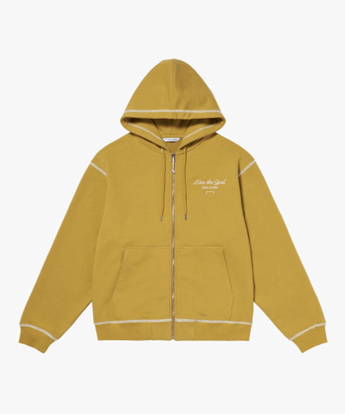 골스튜디오(GOALSTUDIO) STITCHED BIG LOGO ZIP-UP HOODIE-MUSTARD
