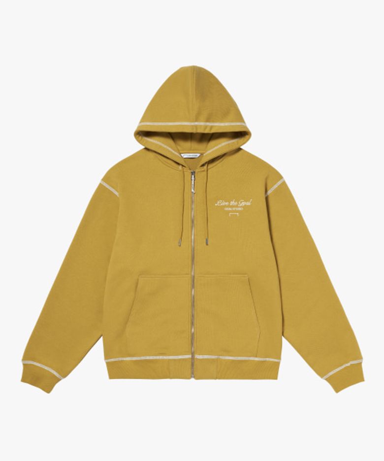 STITCHED BIG LOGO ZIP-UP HOODIE-MUSTARD