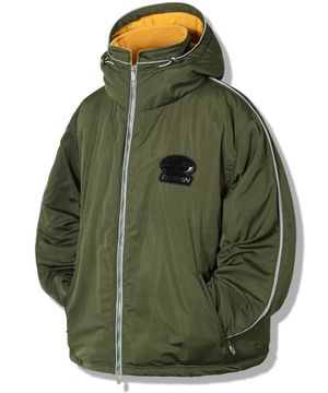 파이핑 라인 배색 패딩 점퍼 - 카키