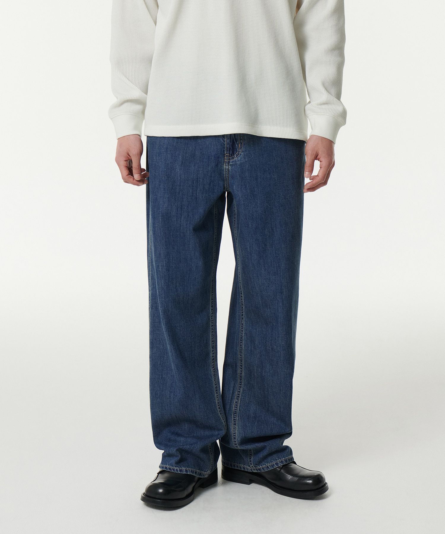 ★MUSINSA STANDARD★ Indigo medium wide denim pants with a z MUSINSA | MUSINSA STANDARD Big Wide Denim Pants [Medium Indigo]