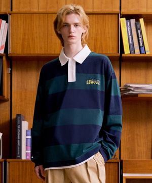 League Stripe Rugby Polo (NAVY)