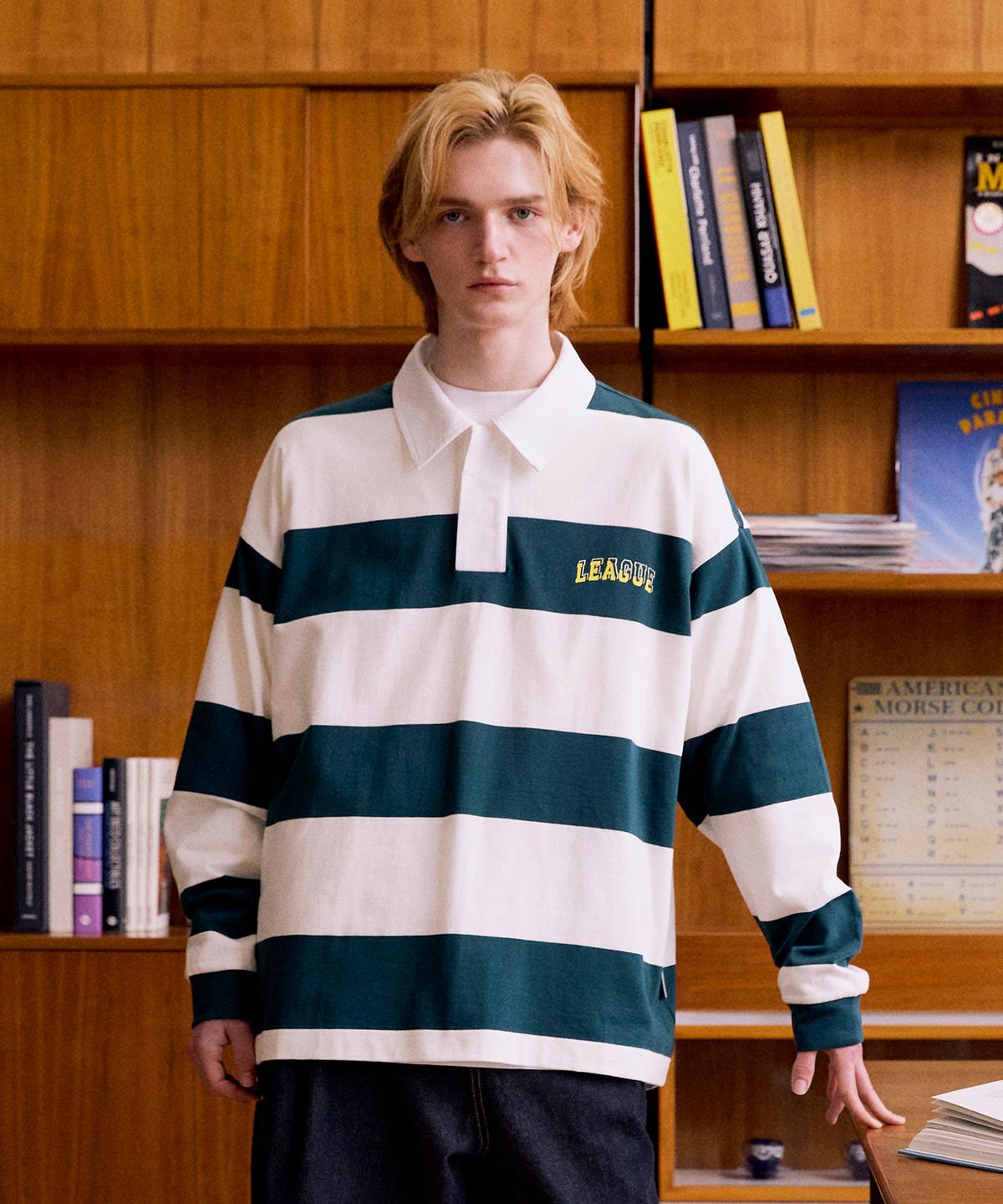 디써티원(DTHIRTYONE) League Stripe Rugby Polo (DARK GREEN)
