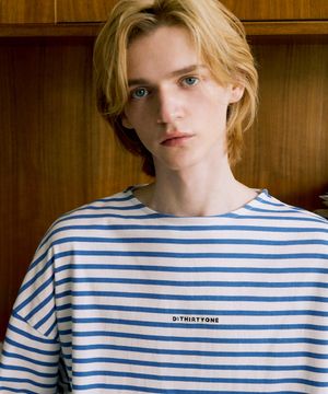 Pinstripe Embroidered Long-Sleeved T-Shirt (OCEAN BLUE)