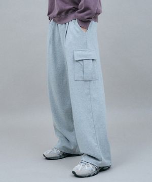 원턱 와이드 스웨트 카고팬츠 그레이