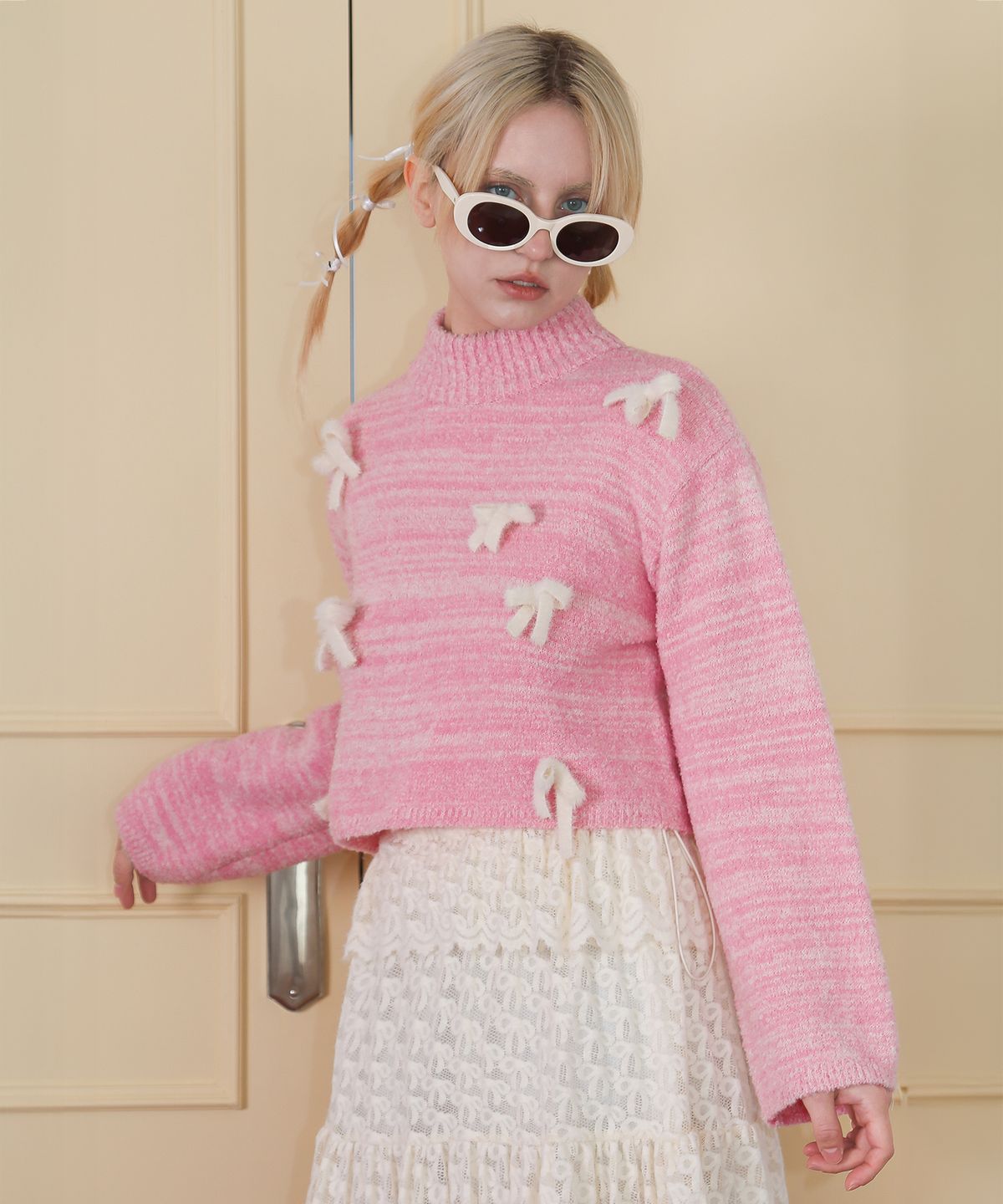 언유주얼 노말(UNUSUALNORMAL) AMOE ALPACA RIBBON KNIT_PINK
