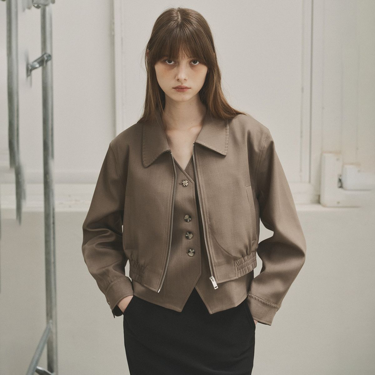 에이앤레이(AEIREI) AR_Casual texture lapel short jacket