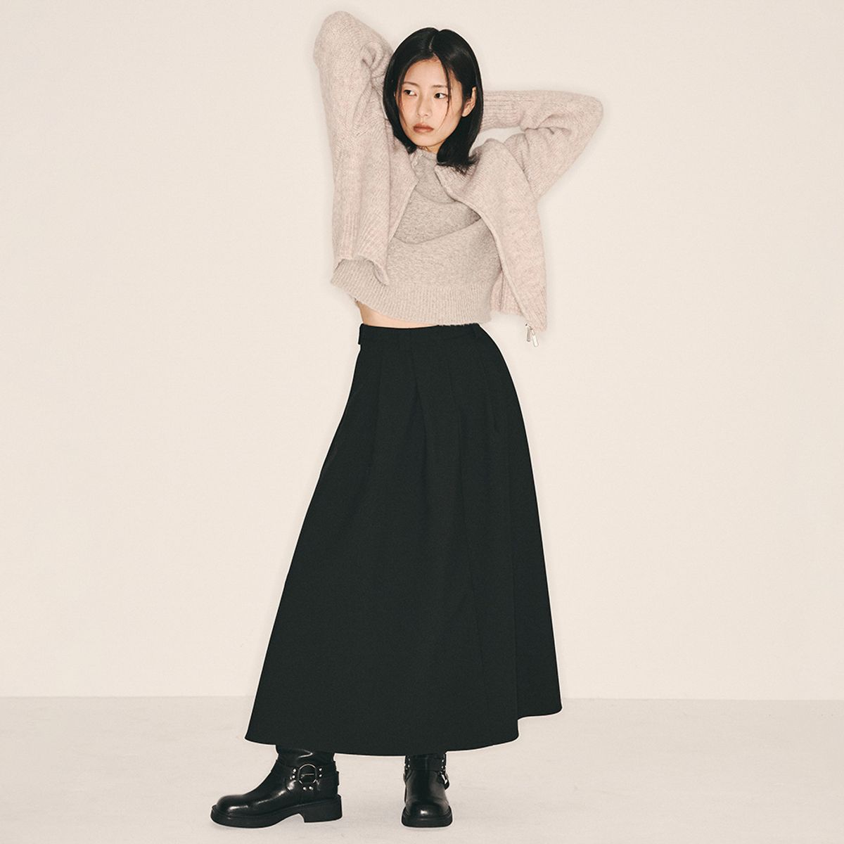 에이앤레이(AEIREI) AR_A-line umbrella pleated skirt_2color