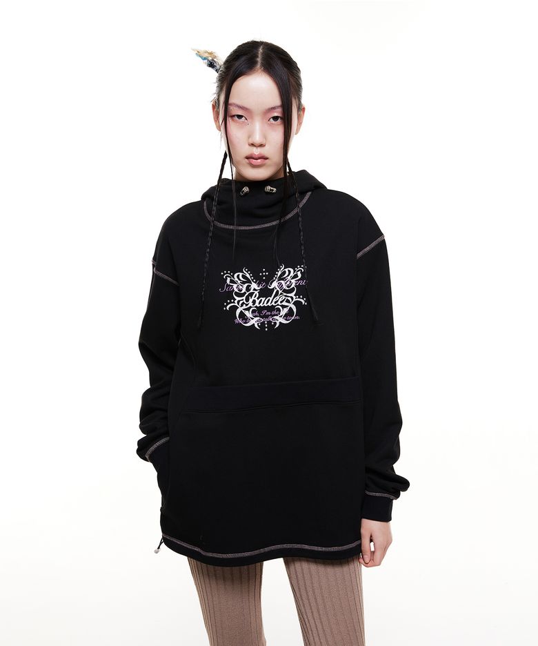 Turtleneck Long Hoodie Black