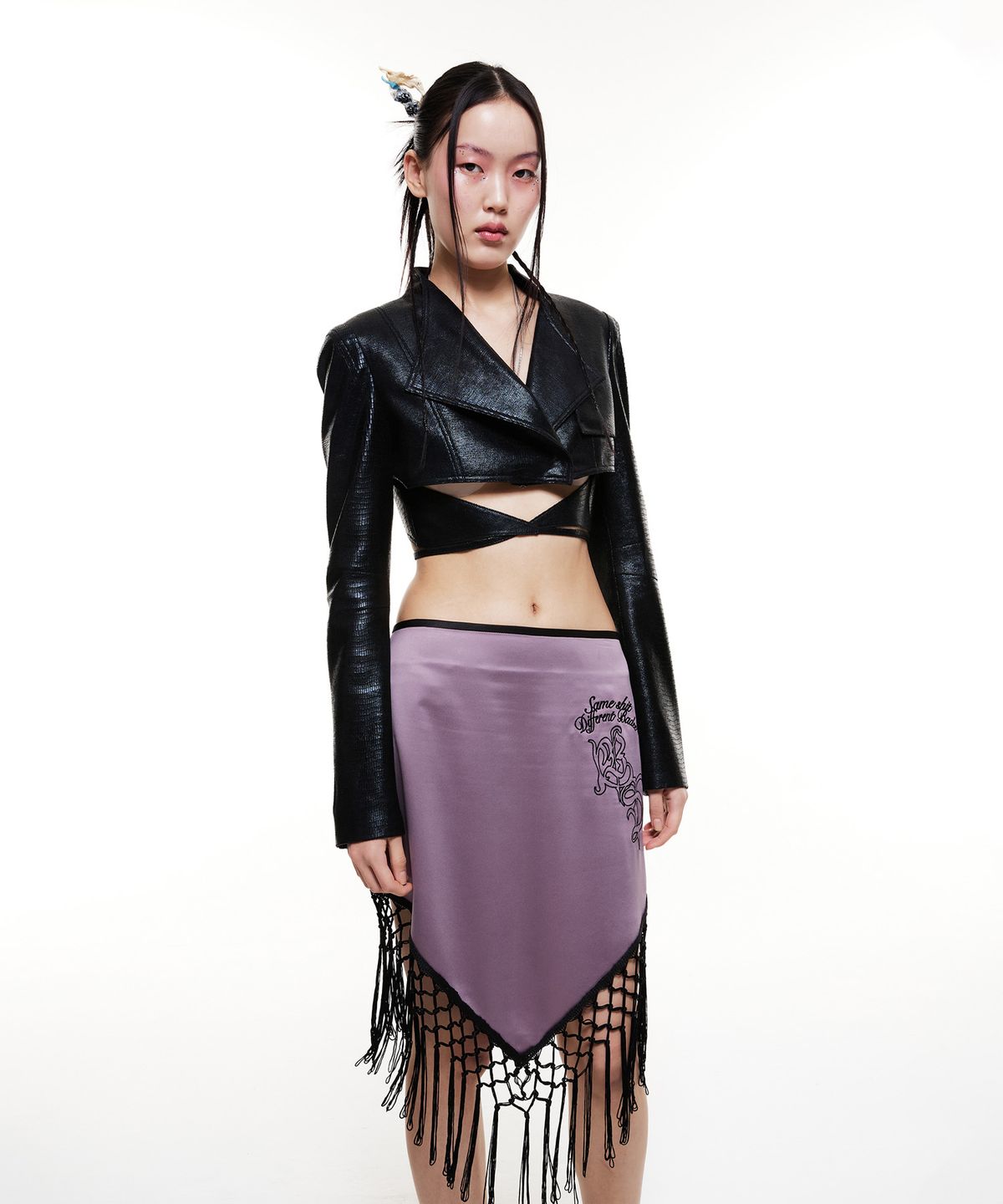 배디(BADEE) Satin Tassel Skirt Vintage Purple