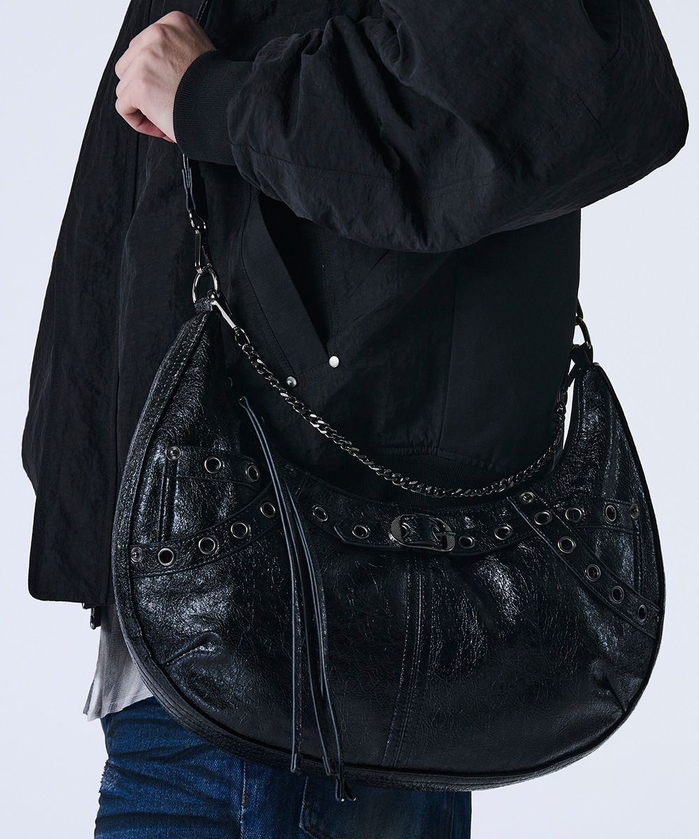 【MAISON MINED】23FW★ LEATHER SADDLEBAG MUSINSA | MAISON MINED EYELET LEATHER SADDLEBAG BLACK