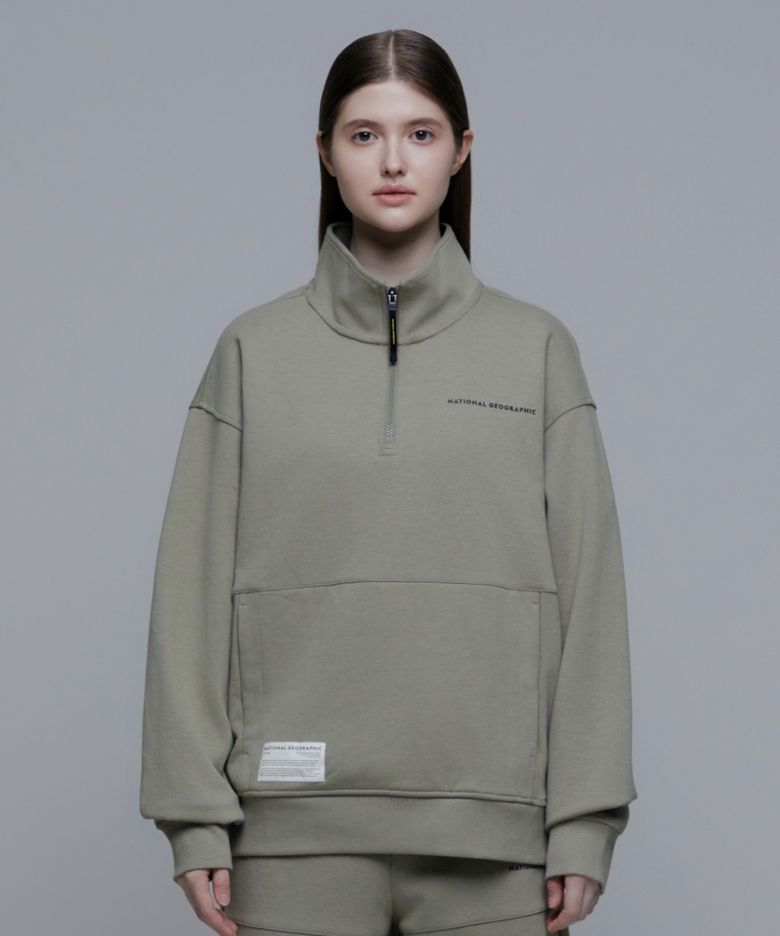 N241USW906 컴포터블 트레이닝 반집업 맨투맨 LICHEN KHAKI