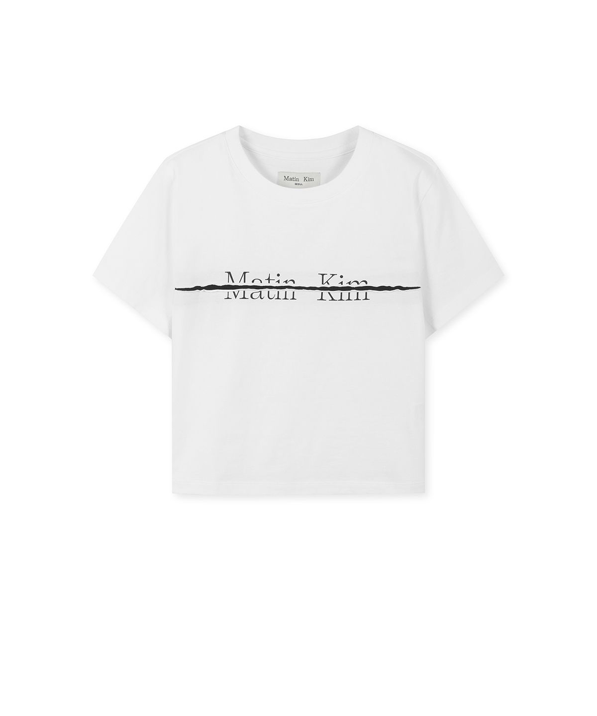 MUSINSA | MATIN KIM MATIN KIM LOGO CUTTED CROP TOP IN WHITE
