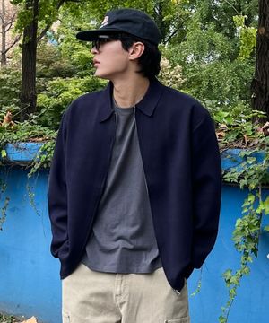 에브리데이 카라 니트 집업 [네이비]