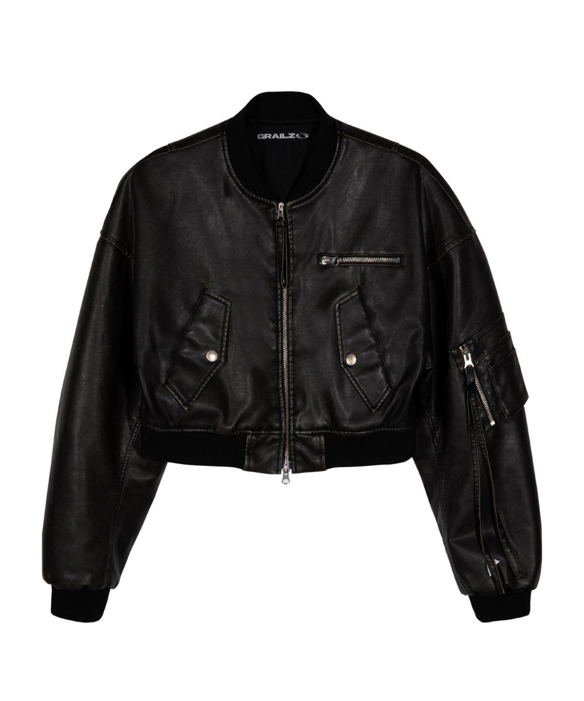 그레일즈(GRAILZ) CROP LEATHER BOMBER JACKET [BLACK]