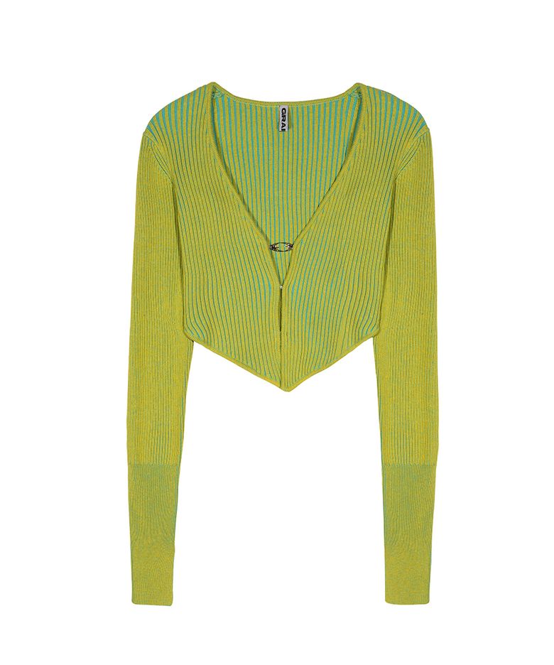 SLIM RIBBED KNIT CARDIGAN [YELLOW]