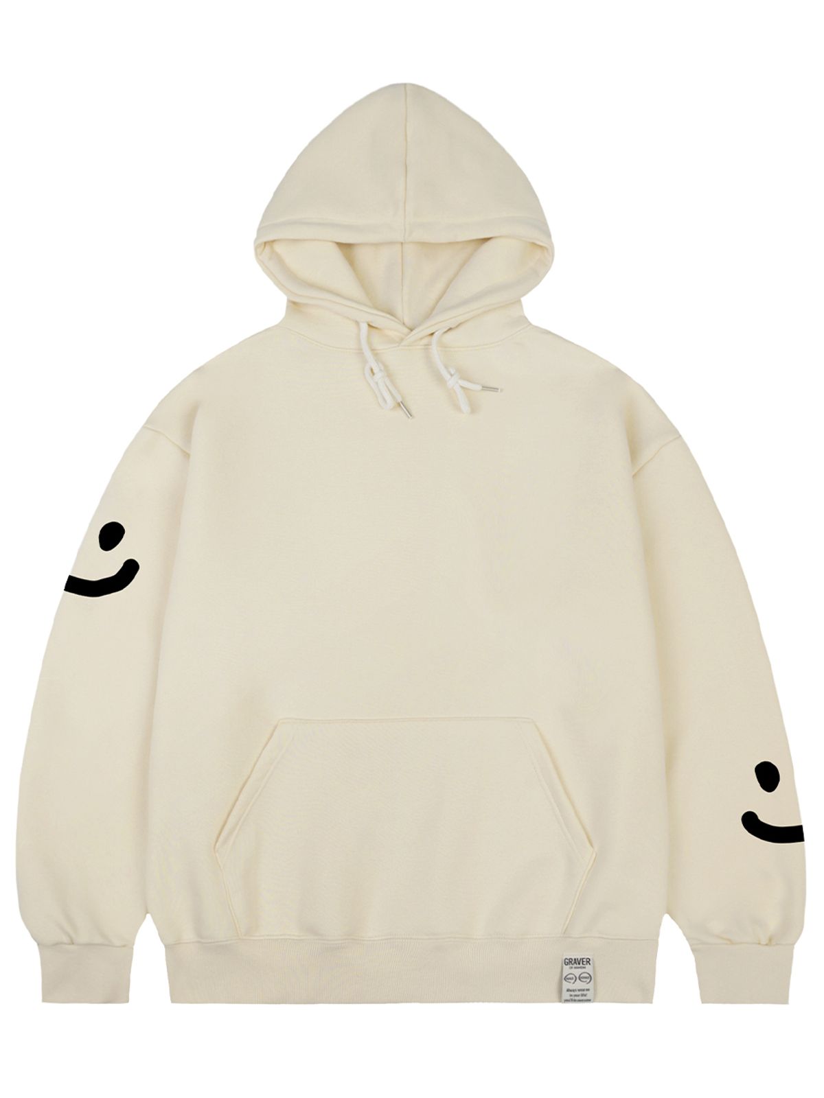 그레이버(GRAVER) [UNISEX]멀티 스마일 드로잉 후드티_크림/블랙 로고