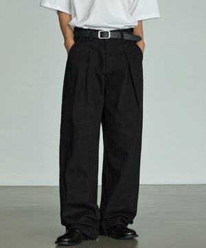 776 코튼 원턱 와이드 팬츠 - 블랙