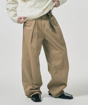 776 코튼 원턱 와이드 팬츠 - 베이지