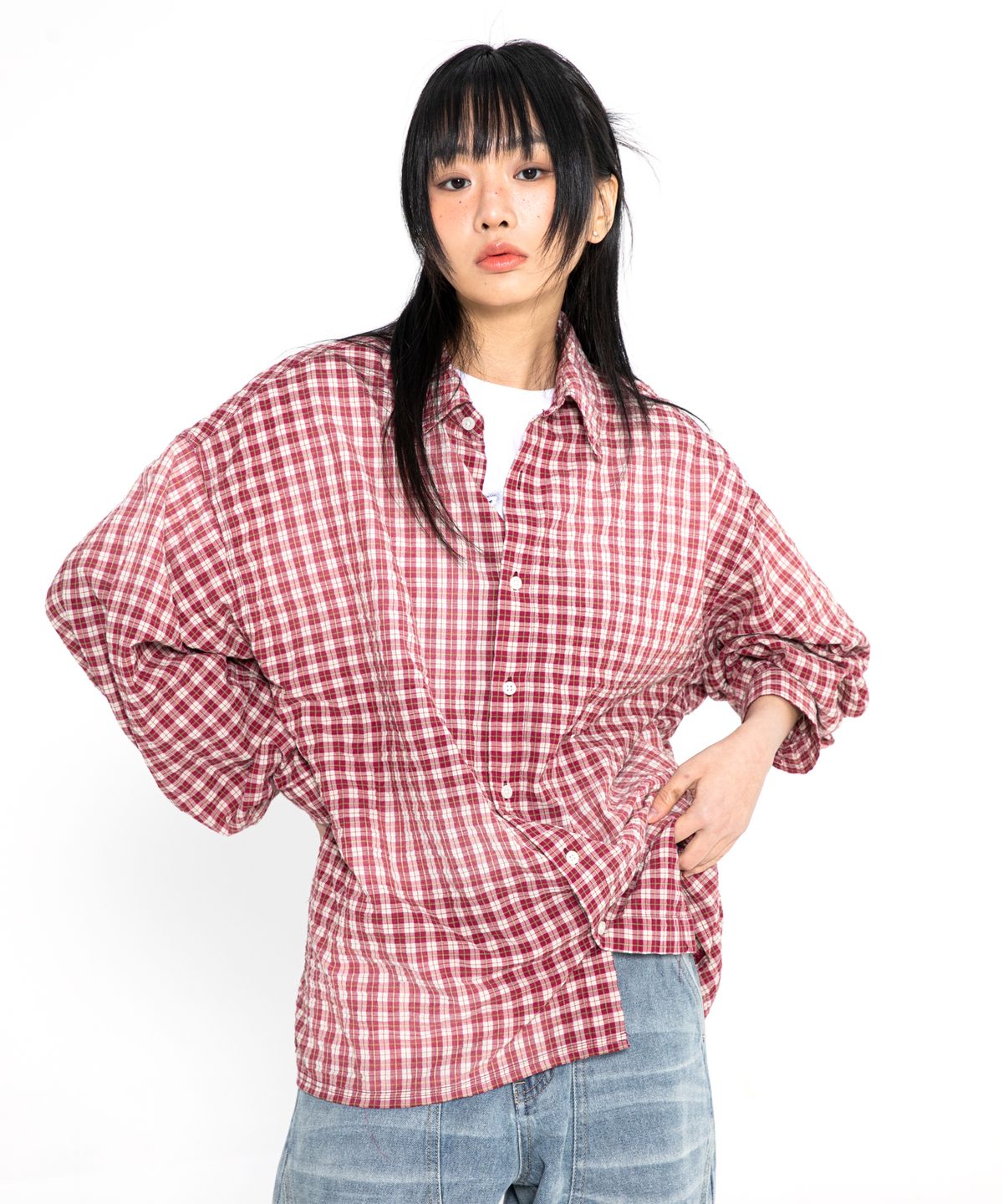 엑스톤즈(XTONZ) XTS029 하브 워싱 빈티지 체크 셔츠 (RED)