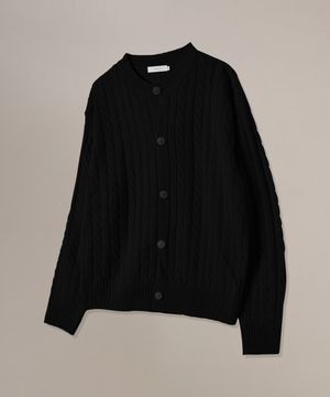 케이블 라운드 니트 가디건[블랙]