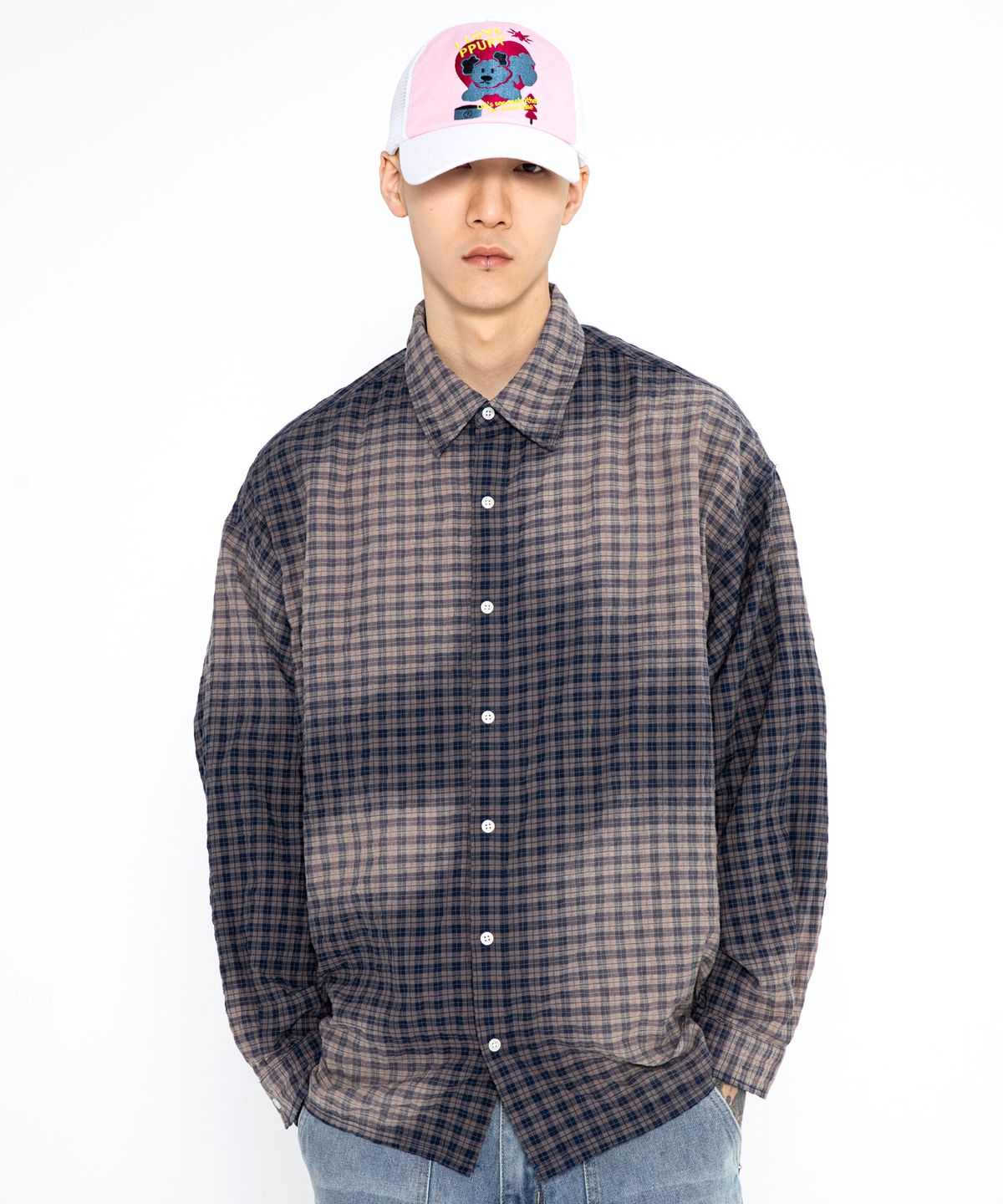 엑스톤즈(XTONZ) XTS029 하브 워싱 빈티지 체크 셔츠 (NAVY)