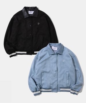 오버핏 스웨이드 버튼 카라 블루종 자켓 점퍼