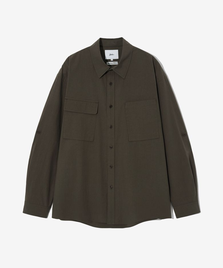 60S TYPEWRITER DOUBLE POCKET SCROLL SLEEVE SHIRT BROWN