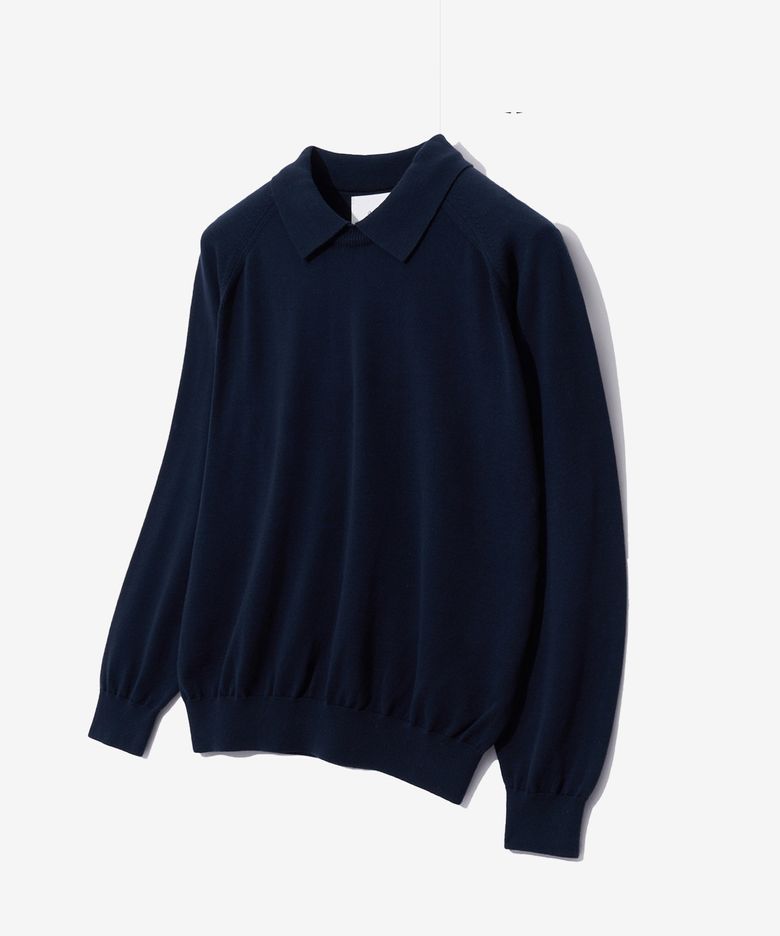 SUPIMA COTTON RAGLAN COLLAR KNIT DARK NAVY