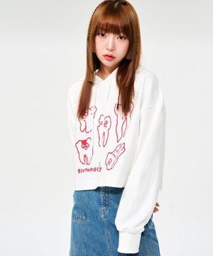 TEETH SWEAT CROP HOODIE (IVORY)