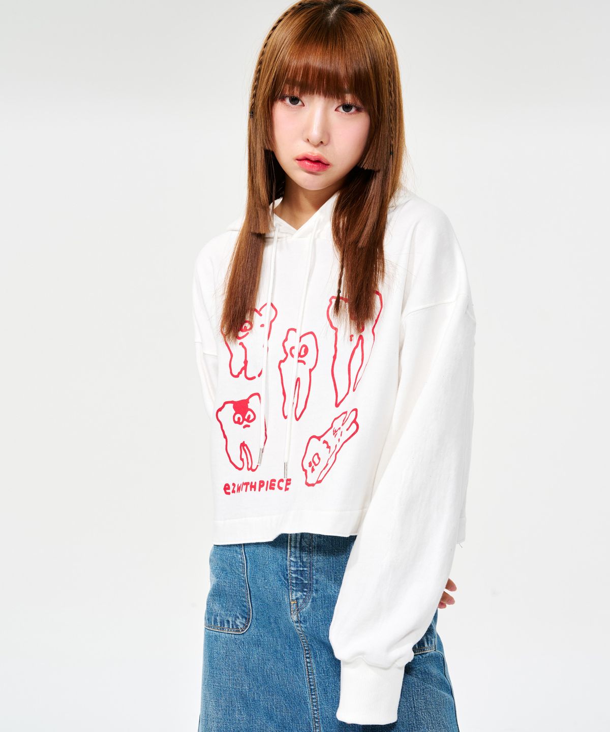 피스메이커(PIECE MAKER) TEETH SWEAT CROP HOODIE (IVORY)