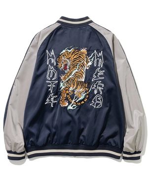 Tiger Satin Blouson Jacket - Navy