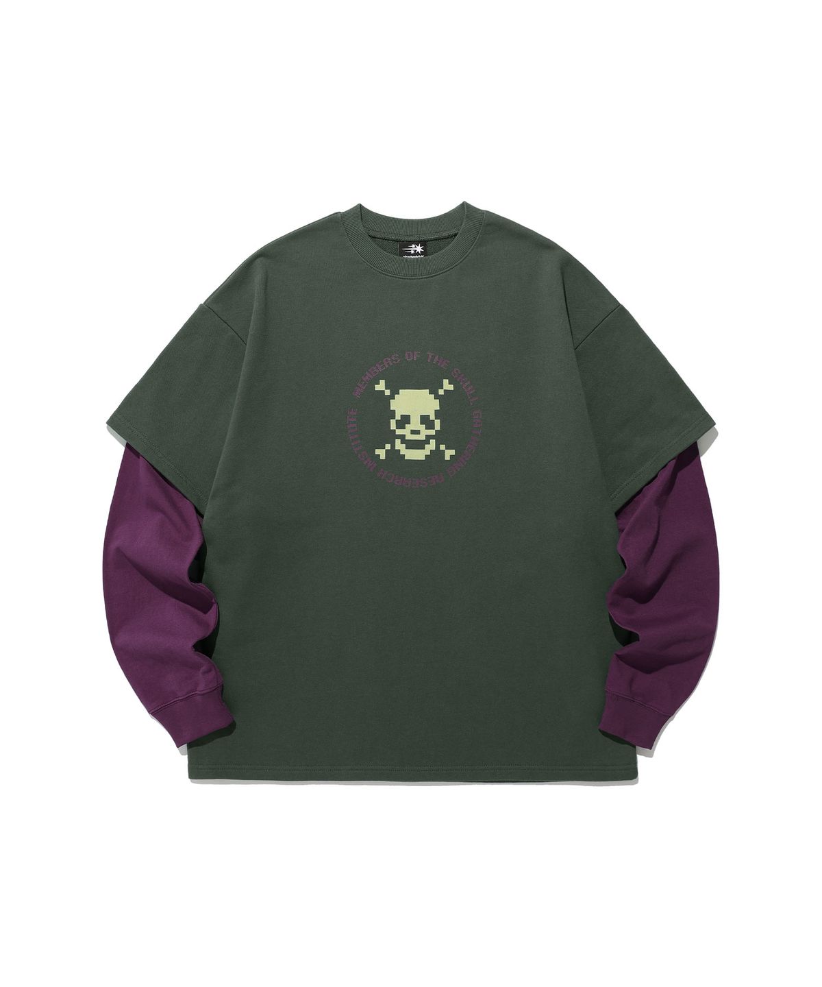 나이스고스트클럽(NICEGHOSTCLUB) PIXEL SKELETON LAYERED SWEATSHIRTS_KHAKI(NG2ESUM441A)