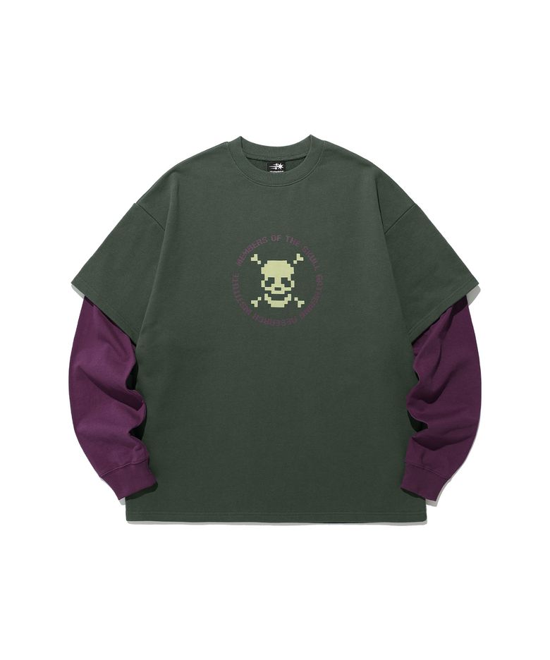PIXEL SKELETON LAYERED SWEATSHIRTS_KHAKI(NG2ESUM441A)