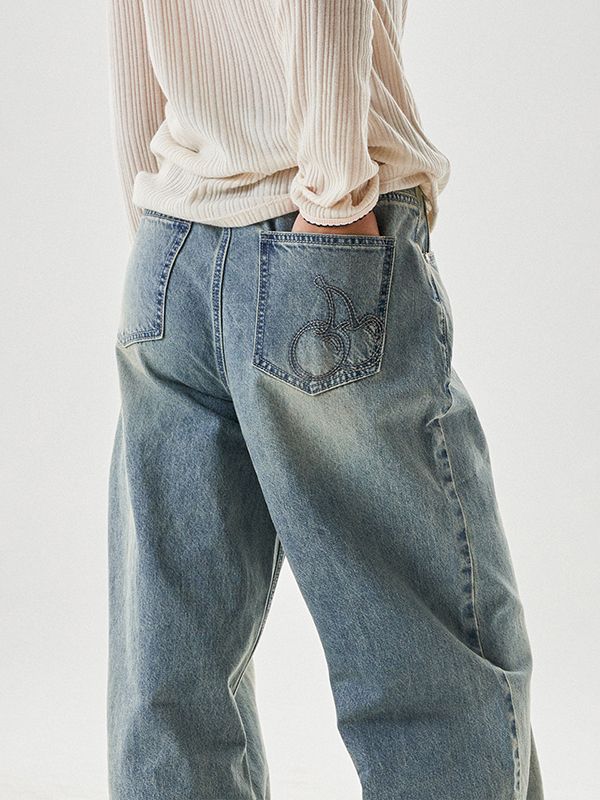 MUSINSA | KIRSH Cherry Garment Washing Wide Fit Denim Pants