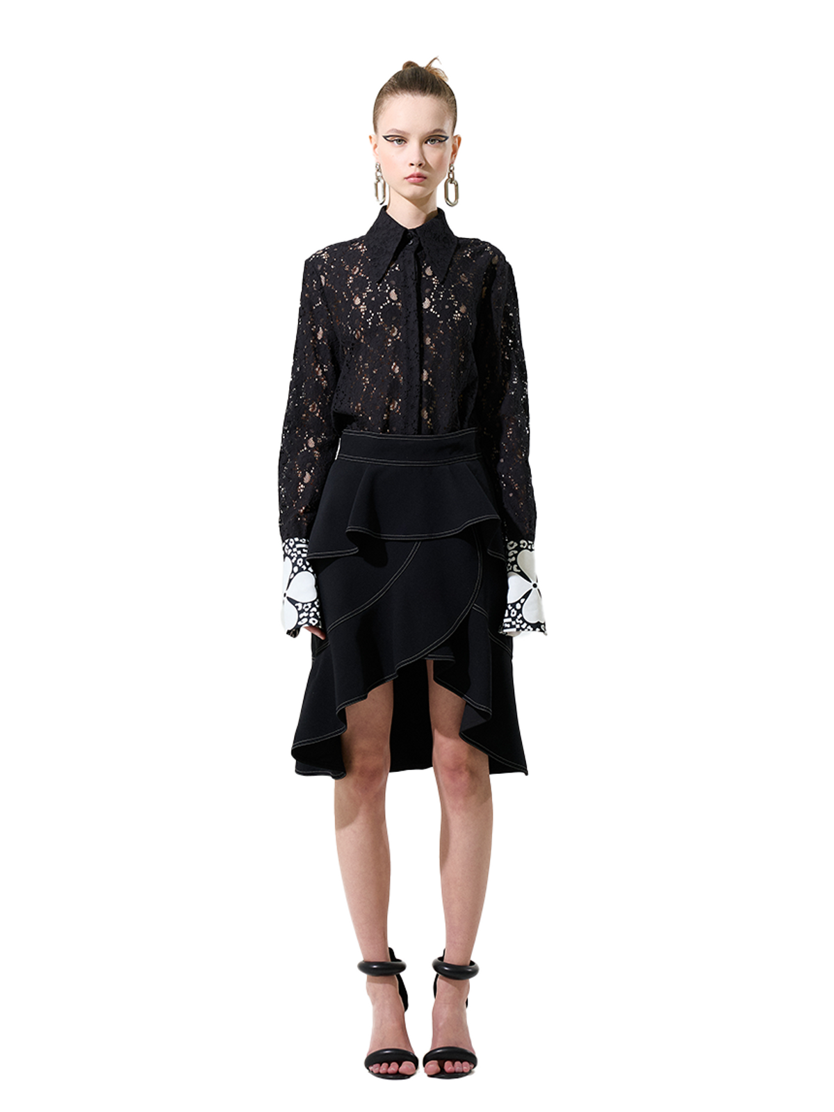 그리디어스(GREEDILOUS) Black Clover Pattern Contrast 01 Black Clover Pattern Contrast See-Through Blouse