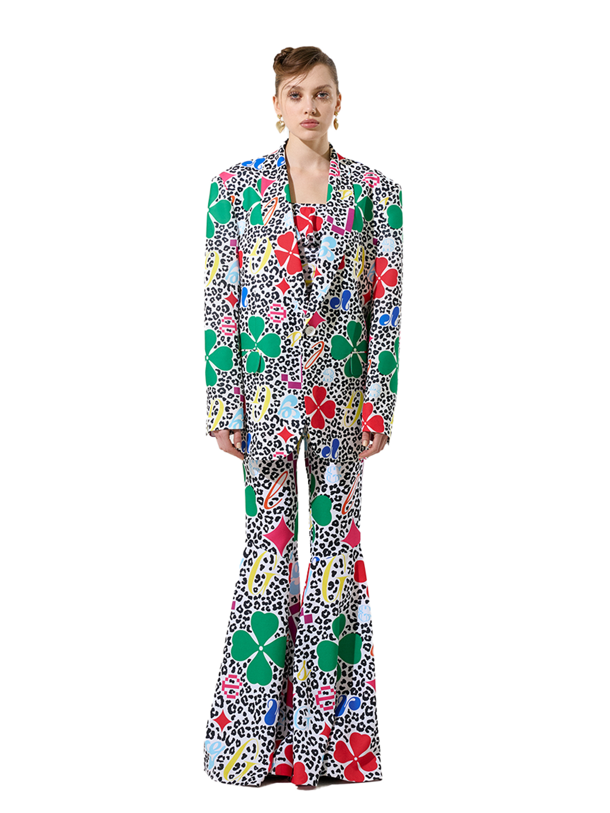 그리디어스(GREEDILOUS) MT Clover Pattern 01  Multi Clover Print Boot Cut Pants